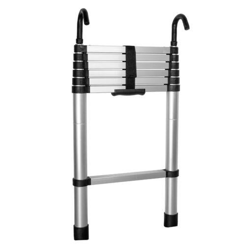 2.6M Adjustable Telescopic Aluminum Ladder with Safety Hooks – Multi-Purpose, Portable Extension Ladder