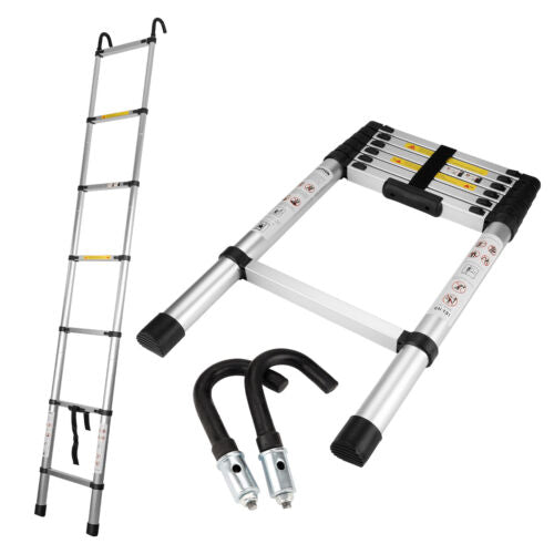 2.6M Adjustable Telescopic Aluminum Ladder with Safety Hooks – Multi-Purpose, Portable Extension Ladder