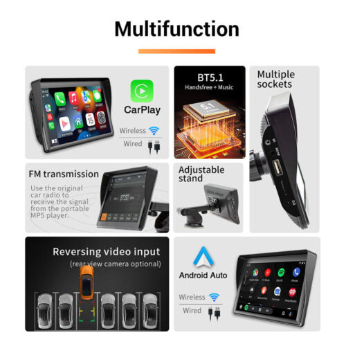 Portable 7'' Wireless Apple CarPlay Android Auto Touch Screen Car Radio Stereo