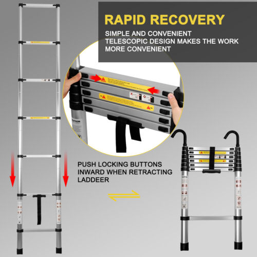 2.6M Adjustable Telescopic Aluminum Ladder with Safety Hooks – Multi-Purpose, Portable Extension Ladder