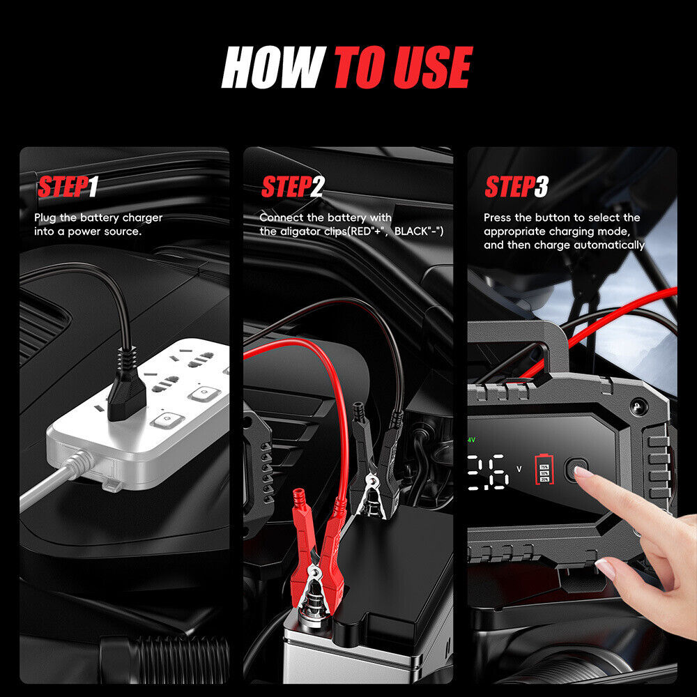 20A Smart Battery Charger - 12V/20A & 24V/10A for LiFePO4, Lead-Acid, AGM, Gel Batteries