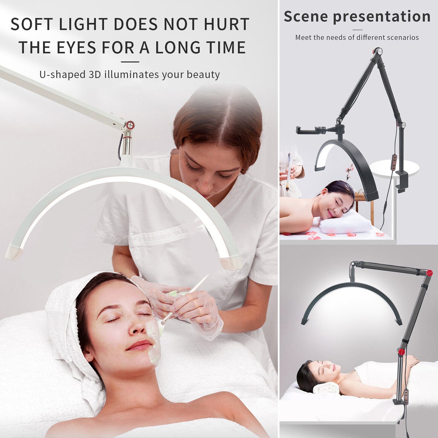 Adjustable LED Beauty Moon/Eyelash Light for Salons: Multi-Purpose, High-CRI, Rotatable Light with Adjustable Settings