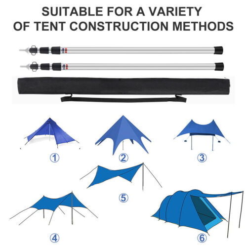 2PCS Adjustable 90-230cm Aluminum Alloy Tarp Poles - Durable, Telescopic Support Rods for Tarps and Shelters with Reflective Guylines