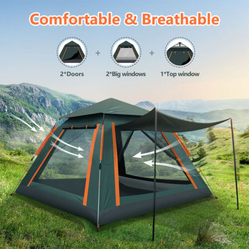 Ultra-Fast Setup 4-5 Person Pop-Up Tent – Lightweight, Durable Outdoor Camping Shelter with UV Protection and Waterproof Features