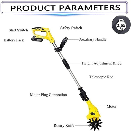 20V Cordless Electric Garden Tiller & Cultivator with 3.0Ah Battery and Charger