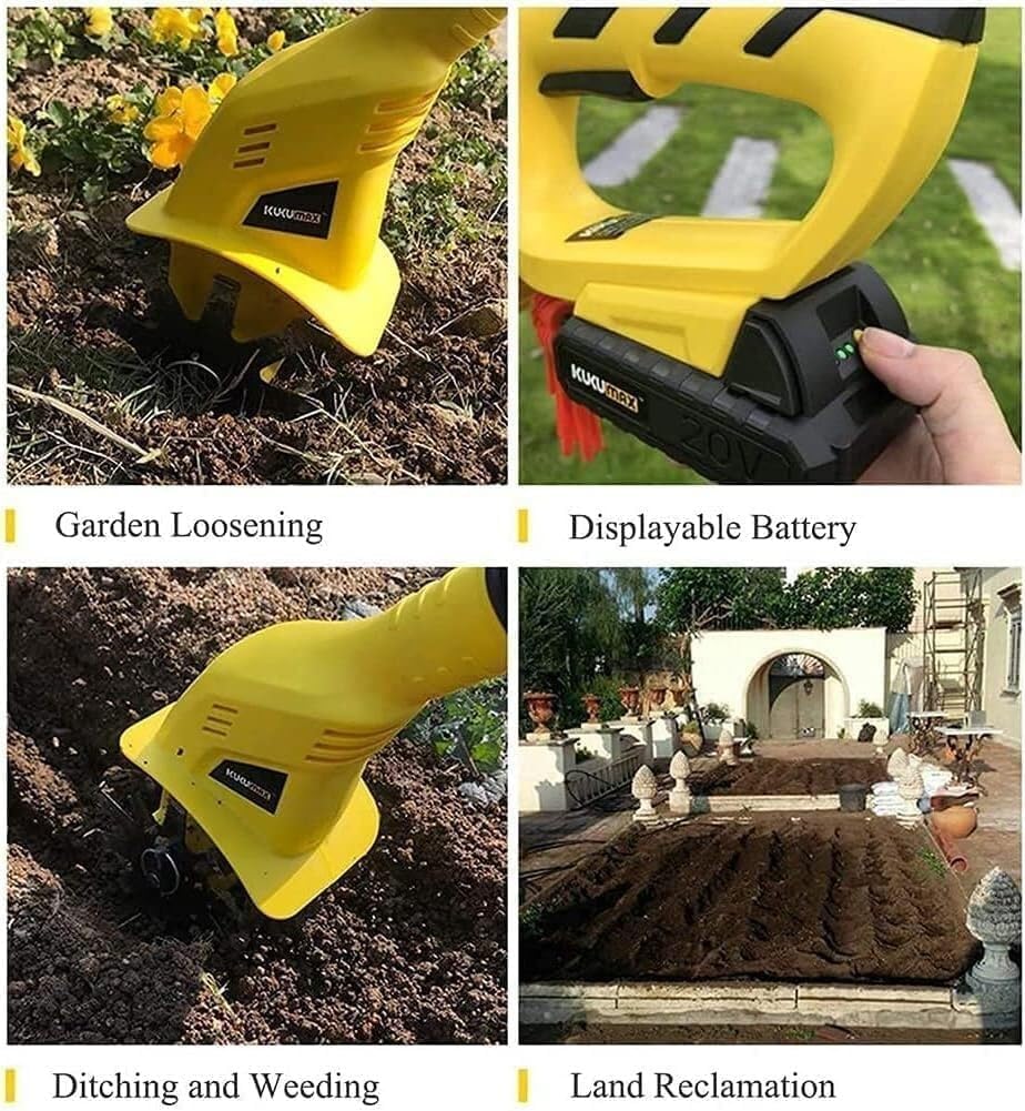 20V Cordless Electric Garden Tiller & Cultivator with 3.0Ah Battery and Charger