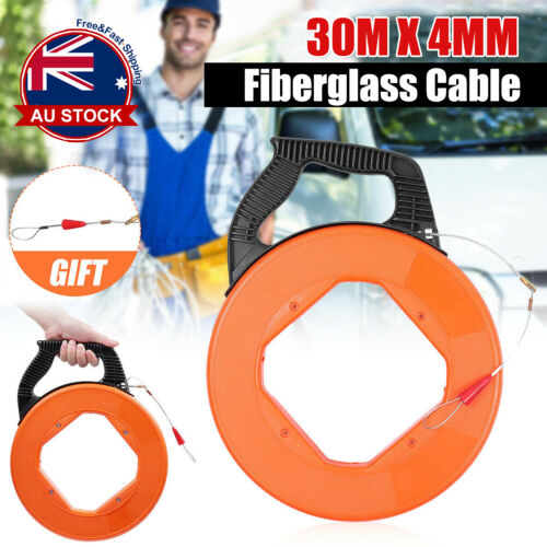 30/70Mx4mm Fiberglass Cable Puller Fish Tape Wire Reel Snake Conduit Duct Rodder