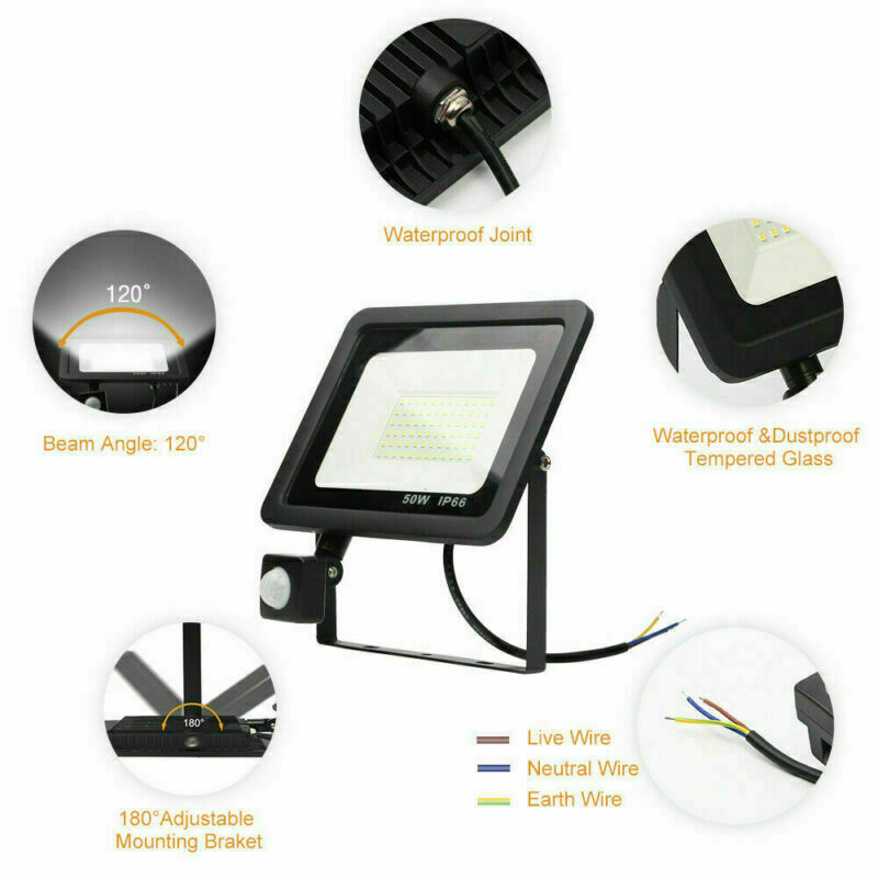 LED Flood Light with Motion Sensor Outdoor Garden Waterproof 10W 50W 100W 6000K