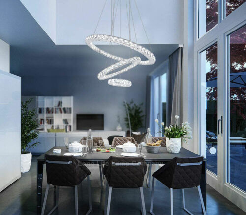 Modern Big 54W Crystal LED Ceiling Light 3 Crystal Ring Pendant Chandelier Lamp