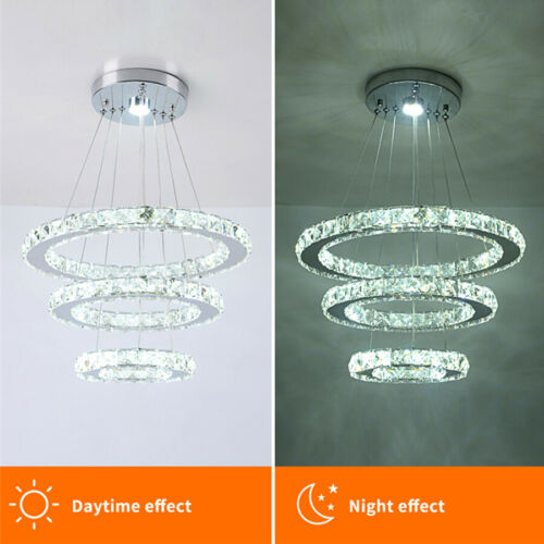 Modern Big 54W Crystal LED Ceiling Light 3 Crystal Ring Pendant Chandelier Lamp