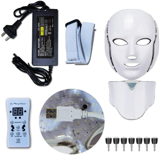 LED Light Photon Face Mask Neck Rejuvenation Skin Facial Wrinkle Therapy 7+1